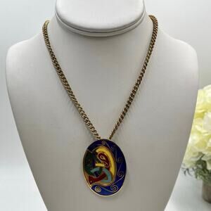 Book of Kells Raven Tara Ware of Dublin Ireland Blue‎ Enameled Brass Pin-Pendant
